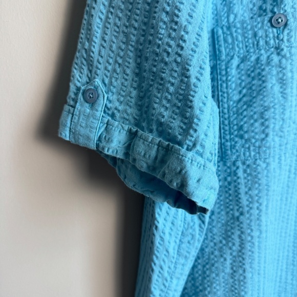 Carroll Reed Women's Vintage Seersucker Short Sleeve Button Up Shirt Blue 2X - Picture 2 of 11